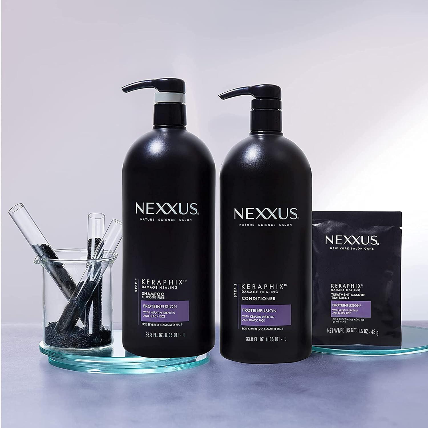 image:imageNexxus Keraphix Shampoo and Conditioner Damaged Hair Treatment System with Keratin Protein and Black Rice 2 Count amp 3 Repair Masks Treatment 338 oz 15 oz 3 Count 5 Count Pack of 1