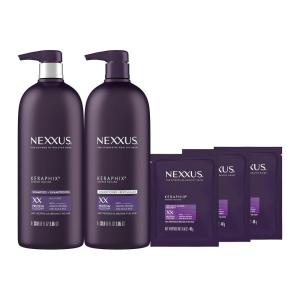 Nexxus Keraphix Shampoo and Conditioner – Damaged Hair Treatment System with Keratin Protein and Black Rice, 2 Count & 3 Repair Masks Treatment, 33.8 oz, 1.5 oz, 3 Count, 5 Count ( Pack of 1)